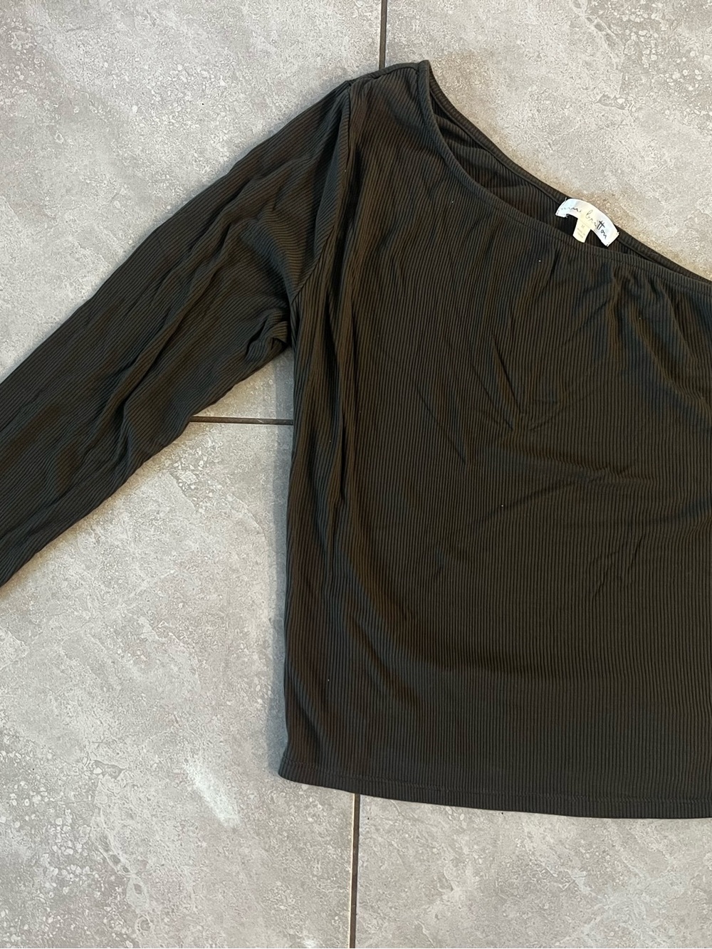 nine britton Black Ribbed Off-Shoulder Long Sleeve Top